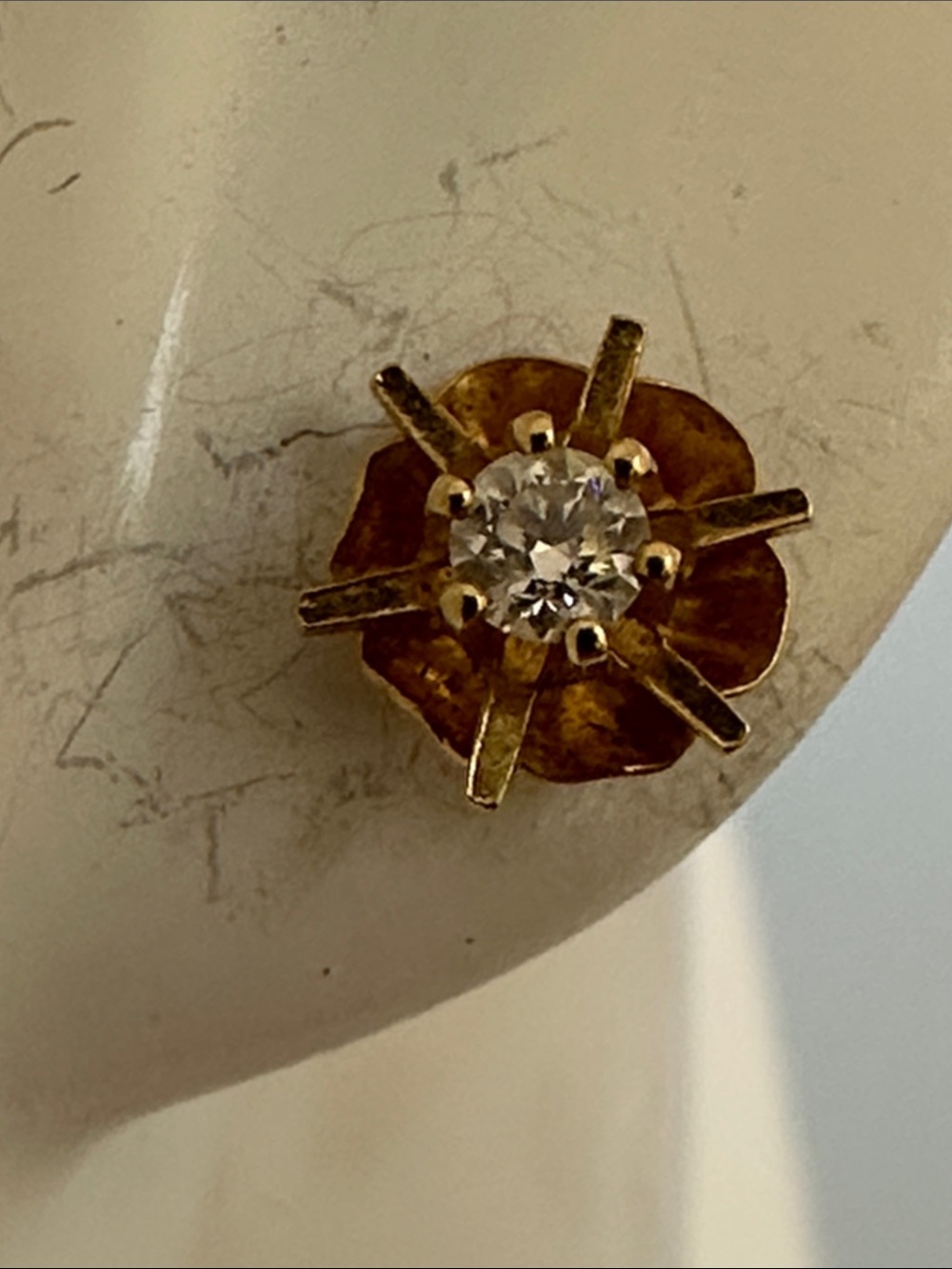 Diamond 14k real solid Gold Floral Earrings
